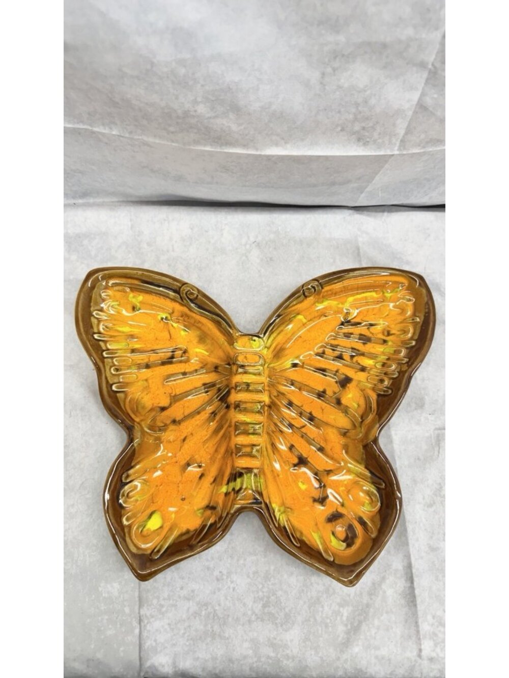 California Originals Butterfly Pottery Ashtray Trinket MCM Drip Glaze 11x13